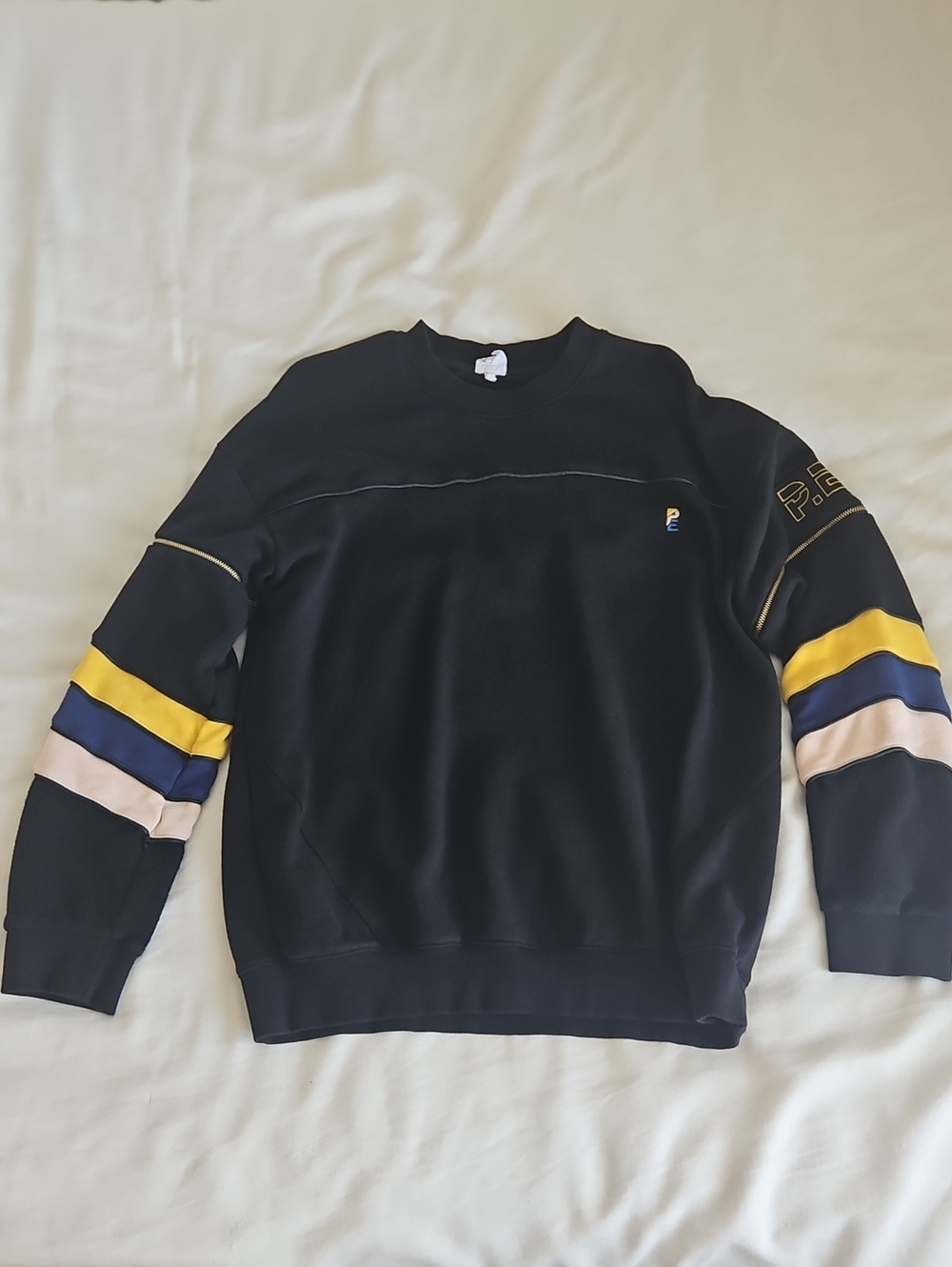 P.E. Nation Black Crew Neck Sweater Zipper Size Medium